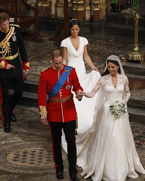 Pippa Middleton inside Westminster Abbey with Prince William and her sister Catherine during their wedding on April 29, 2011