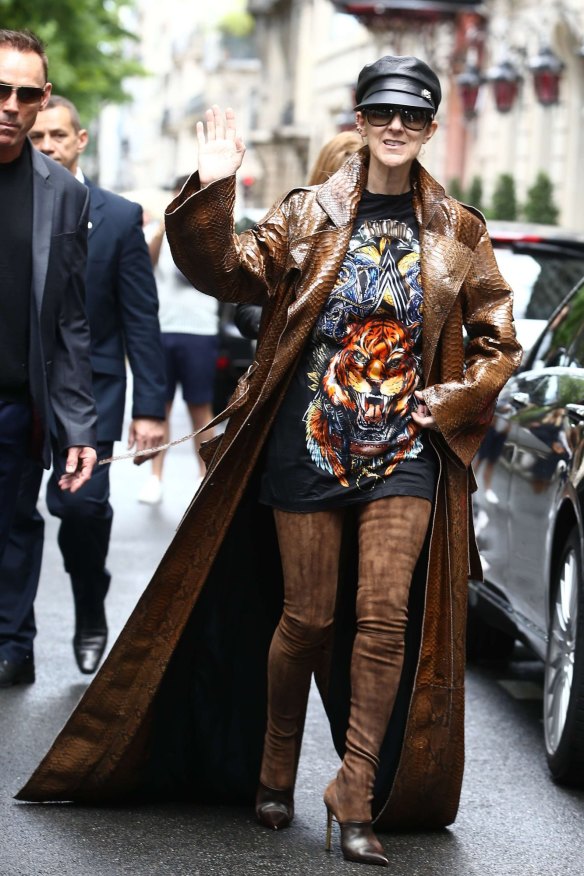 No shrinking violets here ... Celine Dion in head to toe Balmain.