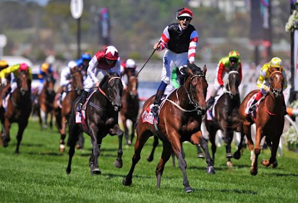 Race 6 Victoria Derby winner number 4 Polanski ridden by Hugh Bowman.