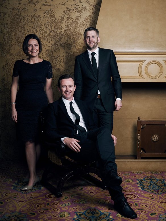 The team from Restaurant of the Year, Brae, chef Dan Hunter (front), restaurant manager Simon Freeman (right) and Julianne Bagnato.