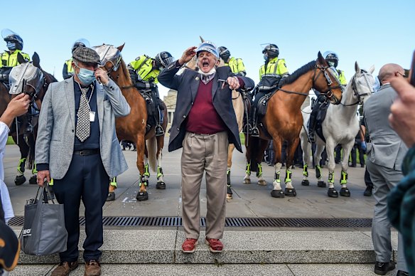 Anti Lockdown Rally Melbourne at the Shrine. Melburnians fed up with Victoria's Stage Four lockdown restrictions protest in defiance of the emergency laws.