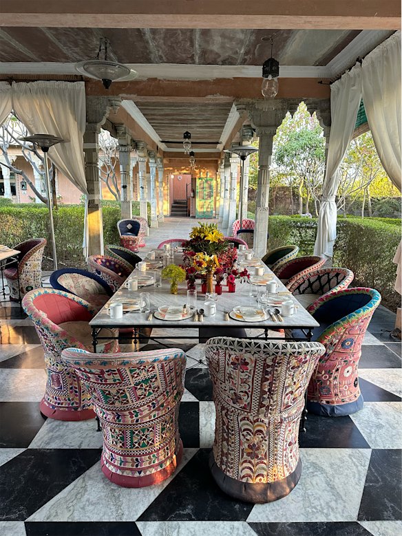 Meals are served outside under the loggia which encircles the courtyard.