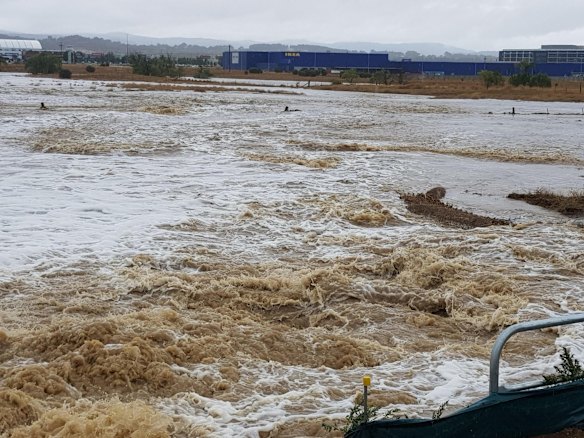 The paddocks between Ikea and Majura Parkway flooded.