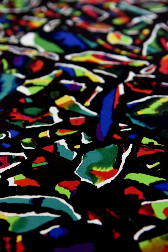 Emilie Cacace digitally printed this fabric by Jenny Kee in her Sydney factory.