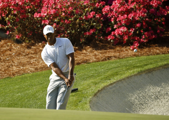 Comeback tour: Tiger Woods during a practice round at Augusta.