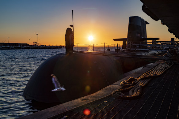 A Royal Australian Navy submarine berthed at HMAS Stirling in Garden Island.