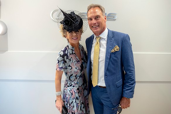Liberal MP Julie Bishop and partner David Panton at the Lexus marquee on Melbourne Cup Day in 2018.
