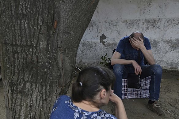 Residents of Lysychansk wait to be evacuated from the city that is without water and power, and is under constant artillery fire from the Russian military.  Lysychansk, Ukraine. 