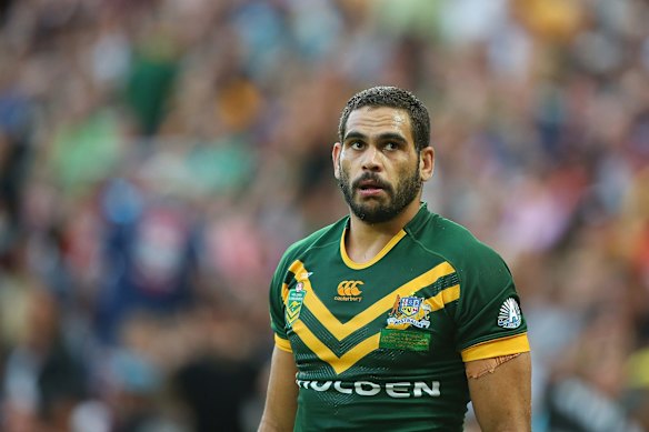 Greg Inglis of Australia looks up at the scoreboard as New Zealand take a big lead. 