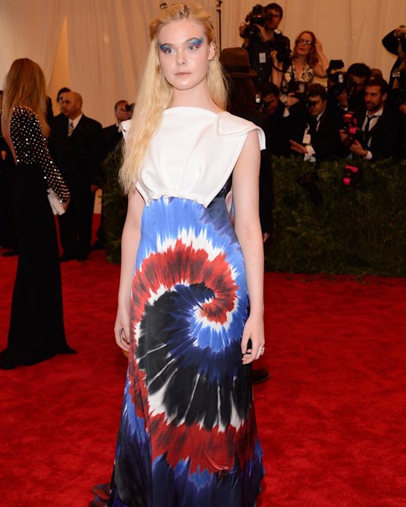 Any feelings about Elle Fanning's dress are quickly overridden by the crazy eye makeup. 