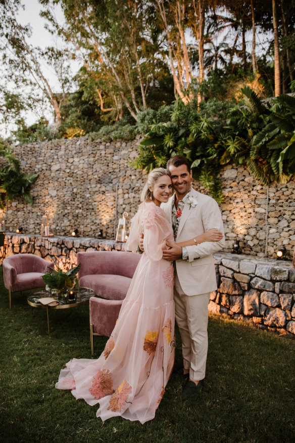 Deborah Symond and fiance Ned O'Neil at Thursday night's pre-wedding dinner on Hamilton Island.