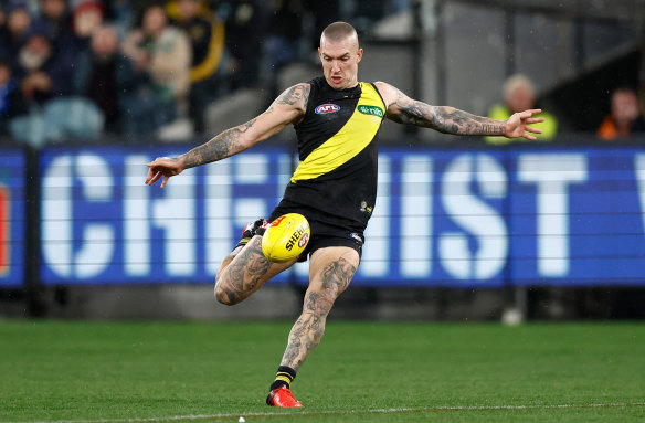 Man on the move: Dustin Martin has been spending more time further afield, and the Tigers have prospered.
