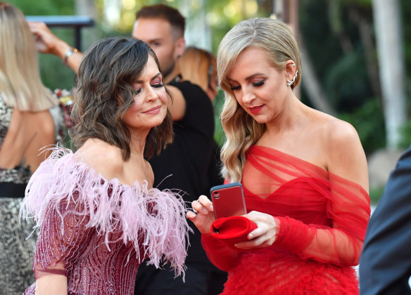 Selfie check: Lisa Wilkinson with Carrie Bickmore on the red carpet at this year's Logies.