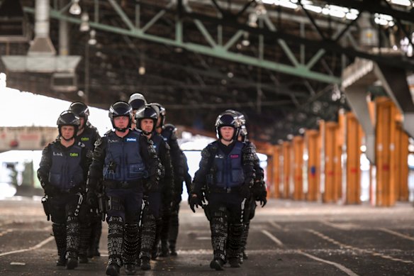 Training demonstration with the Public Order Response Team, Victoria Police, Melbourne.