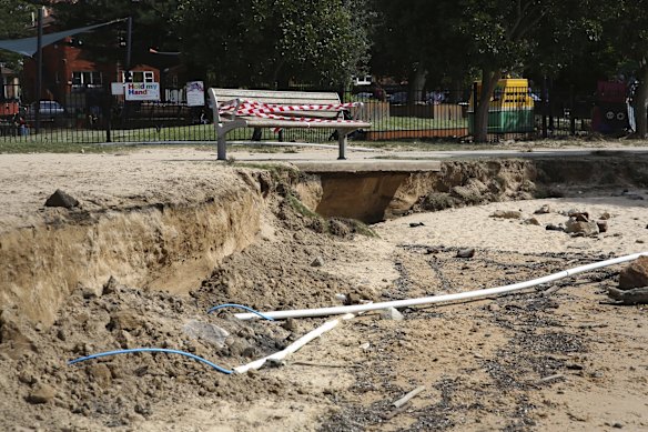 The coast at Queenscliff after huge swells left damage and erosion.