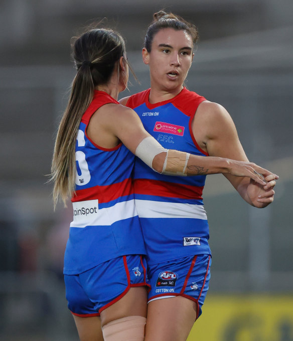 Bonnie Toogood (right) in action for the Bulldogs.