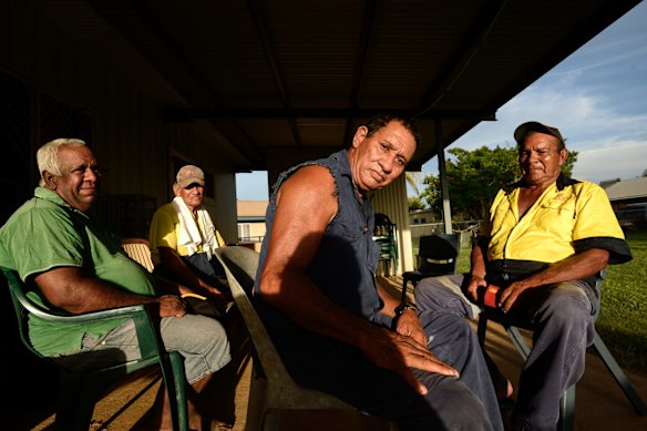 Aboriginal Remote Community closures in WA. Beagle Bay Aboriginal Community on the Dampier peninsular 210km from Broome. Willie, Freddie, Alfonso and Coops.