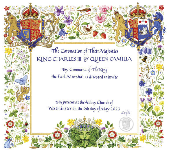 The invitation to the Coronation, released by Buckingham Palace.