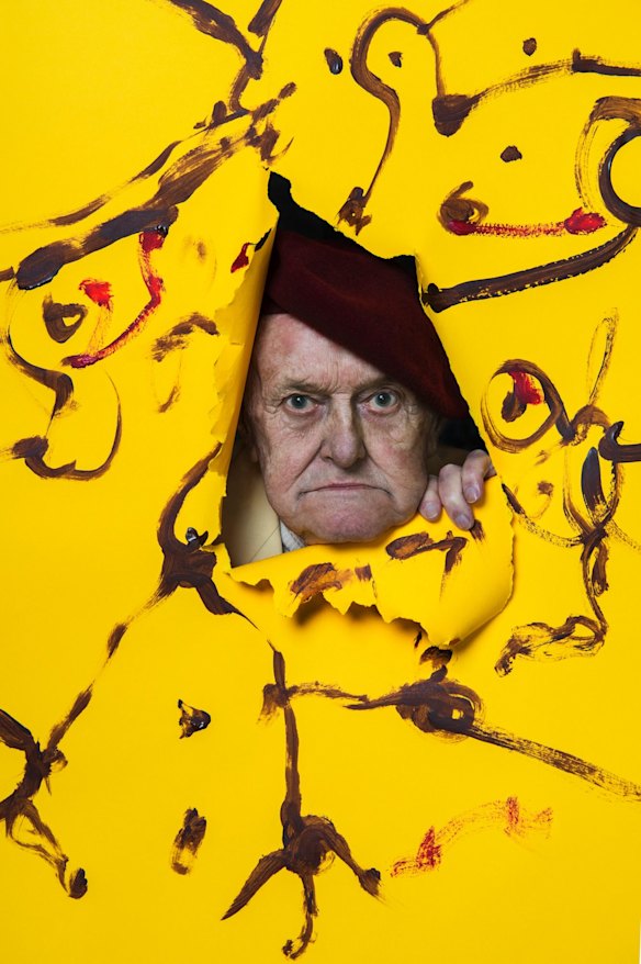 Portrait of Australian Artist John Olsen photographed at his studio in Bowral, in 2016.