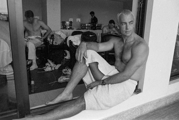 Colin Miller in the dressing room at Karachi.