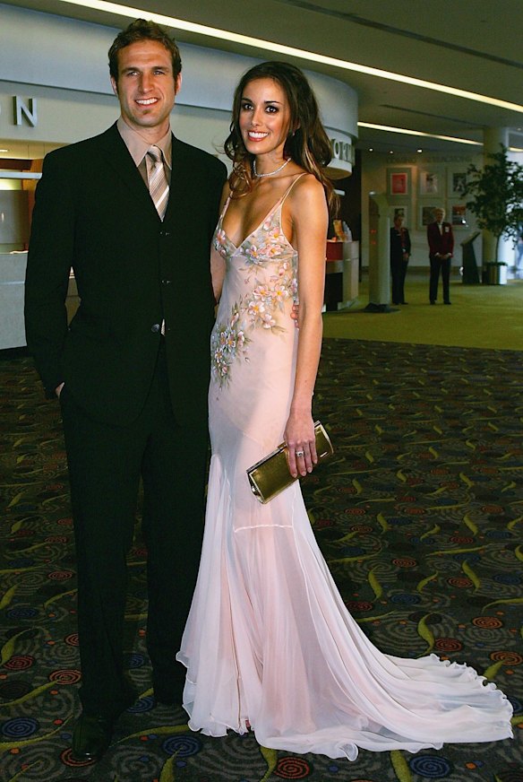 Chris Judd, then of West Coast, and Rebecca Twigley at the West Coast Eagles Brownlow Medal Dinner at the Burswood Casino in 2005. Bec wore a gown by Perth designer Celestial Tenielle.