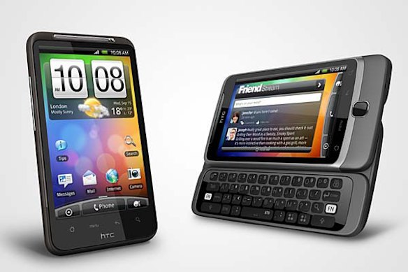 The HTC Desire HD, left, and the HTC Desire Z.