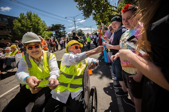 84-year-old Malloy Rolfe takes part in this year's Pride March. 