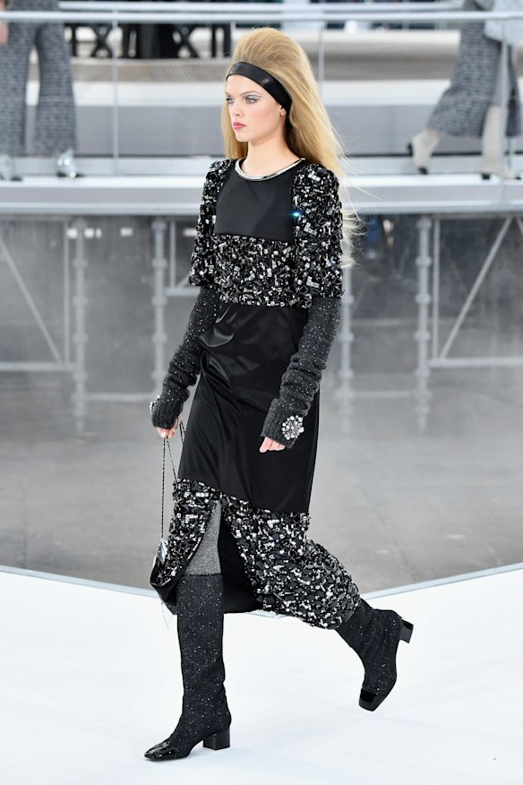 Josephine Skriver walks the runway during the Chanel show.