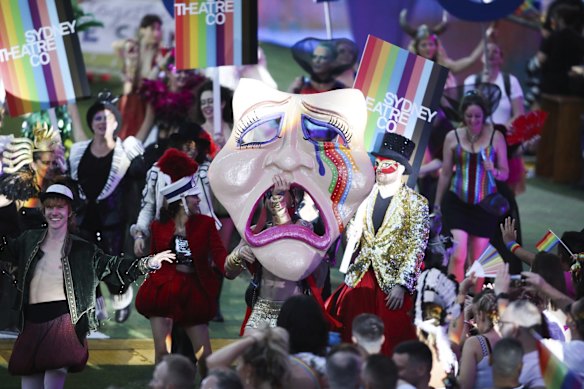 Participants are seen during celebrations at the 2022 Mardi Gras parade at the Sydney Cricket Ground.