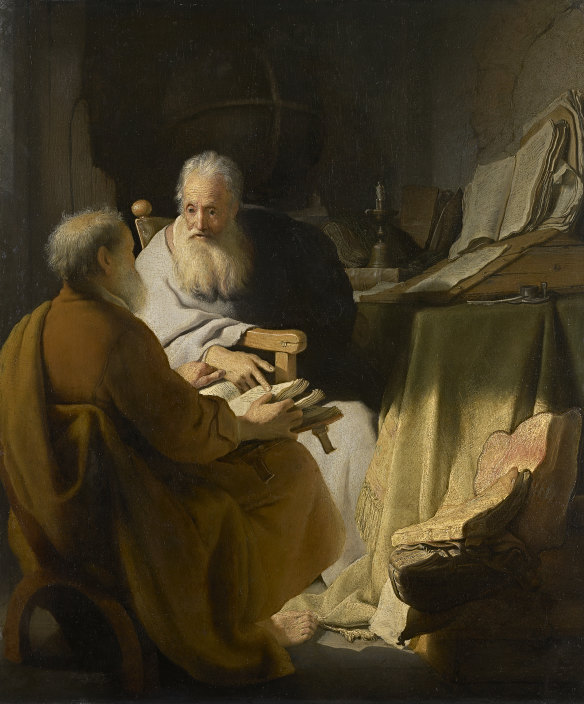 Two Old Men Disputing (1628) by Rembrandt.