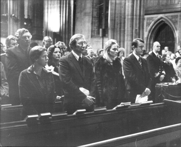 "A special memorial ceremony for Lord Mountbatten and other victims of IRA bombing, was held St Andrews' Cathedral to night. Mr. & Mrs. N. Wran during ceremony." September 2, 1979.