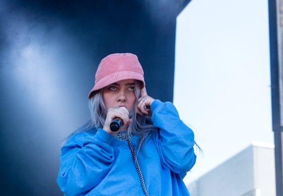 Billie Eilish performing on The Very West Stage.