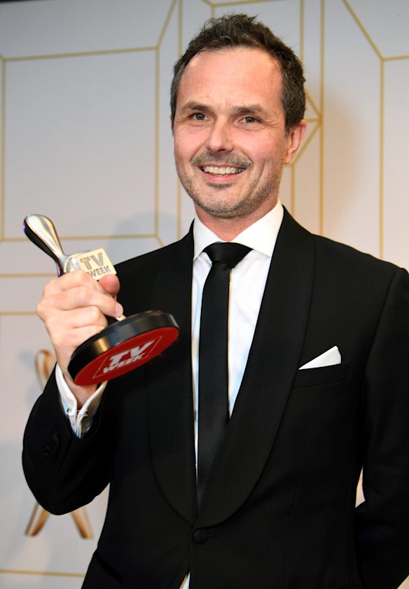 Foxtel's Director of Production, Duane Hatherly, with the Logie for most popular entertainment program for Gogglebox.