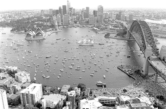 More than two million people lined the harbour for the First Fleet re-enactment. 