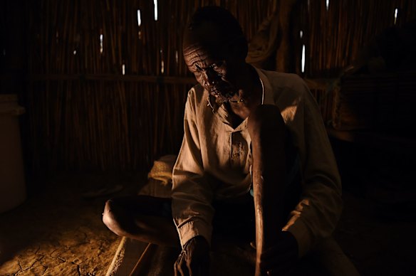 James Tut, 64, who became blind in 2005 in a church where he is living inside the UN Bentiu Protection of Civilians (POC) site. Tut was forced to flee the fighting in Leer and two of his daughters were taken by force and he doesn't know where they are. 