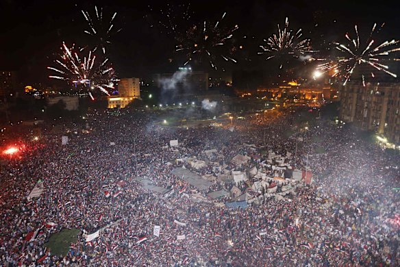 Celebrations in Tahrir Square after the Egyptian armed forces removed President Mohamed Mursi from power.