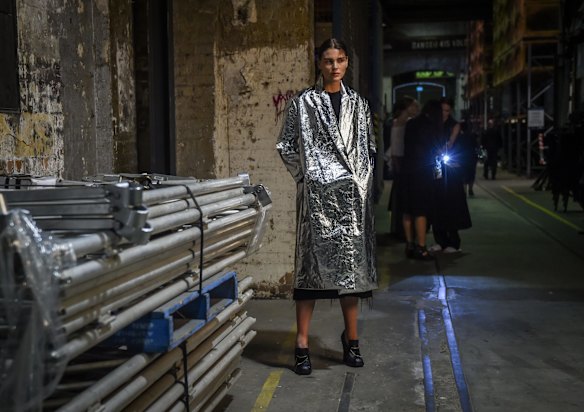 Models backstage at the Ellery Collection show.