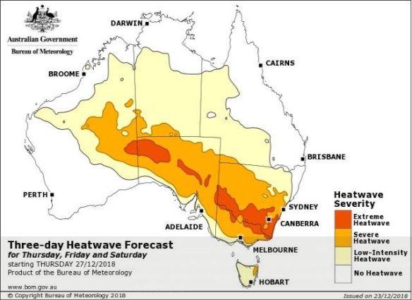 Heatwave expected from Boxing Day with the highest temperatures expected next weekend. Temperatures along the Murray are likely to be in the mid 40's. 