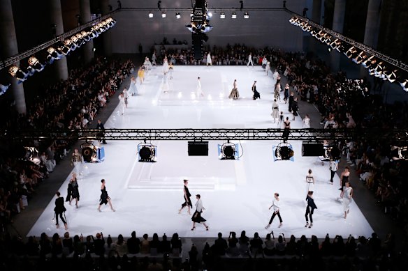 Models walk the runway at the Mercedes-Benz Presents Maticevski show at Mercedes-Benz Fashion Week Resort 17 Collections at The Cutaway, Barangaroo Reserve on May 15, 2016 in Sydney, Australia. 