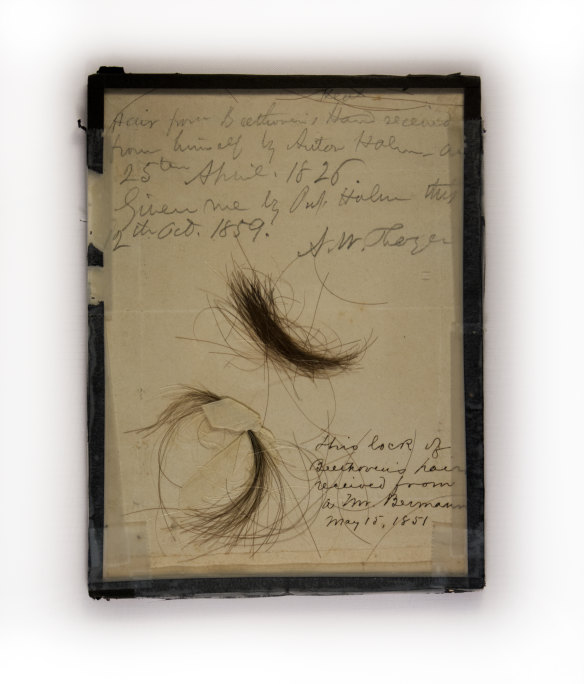 Two authenticated locks of Beethoven’s hair that were found to contain astounding levels of lead.