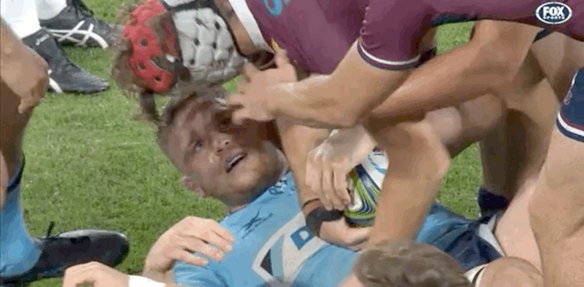 Swinton lashes out at Fraser McReight in the heat of the battle. 