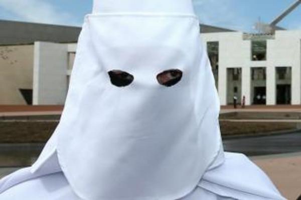 Protester Wears Ku Klux Klan Outfit To Oppose Burqas At Parliament House