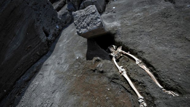 The skeleton was found during excavations in May and is believed to be of a 35-year-old man with a limp who was hit by a pyroclastic cloud during the eruption. 