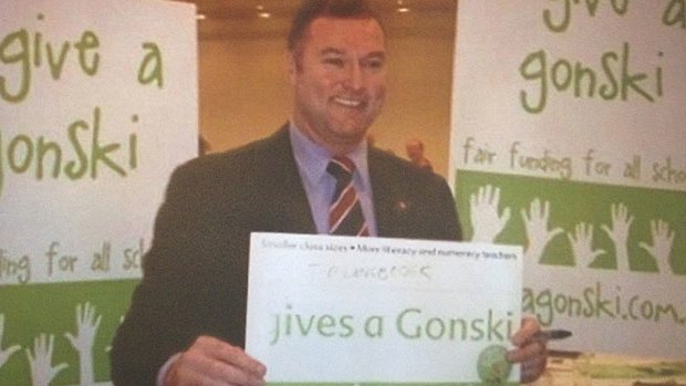Education Minister John Paul Langbroek supporting Gonski in July last year at the Queensland Teacher's Union conference.