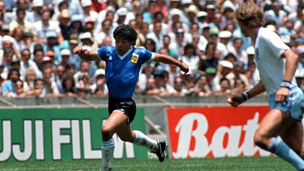 Diego Maradona torments England defenders during the World Cup quarter-final in 1986.
