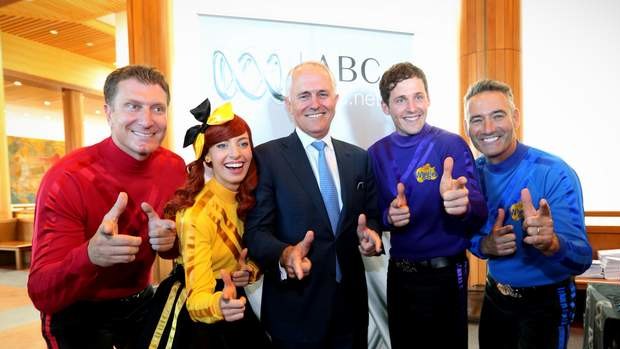 Communications minister Malcolm Turnbull with the Wiggles. Photo: Andrew Meares