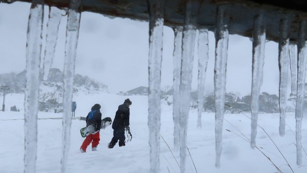 Skiers and snowboarders at Perisher this month.
