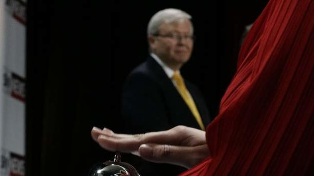 Prime Minister Kevin Rudd at the leaders' debate at the Broncos Leagues Club in Brisbane.