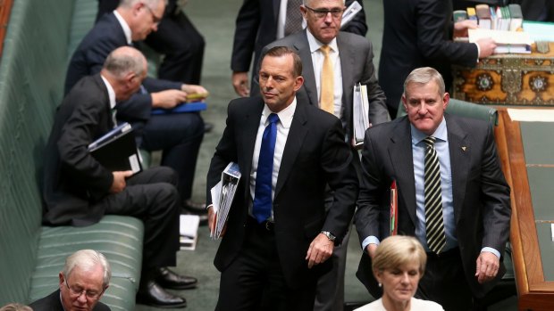 Prime Minister Tony Abbott leaves question time on Monday.