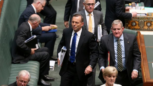 Prime Minister Tony Abbott leaves question time on Monday.